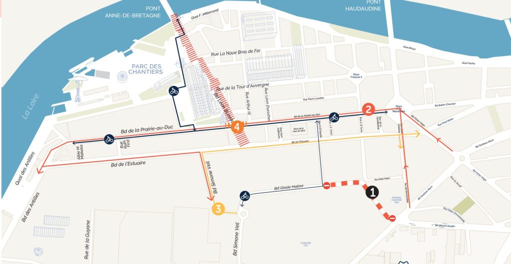 travaux bd gisele halimi ile de nantes toussaint scaled 1024x530 - De nouvelles habitudes de circulation dans le sud ouest de l’ile de Nantes